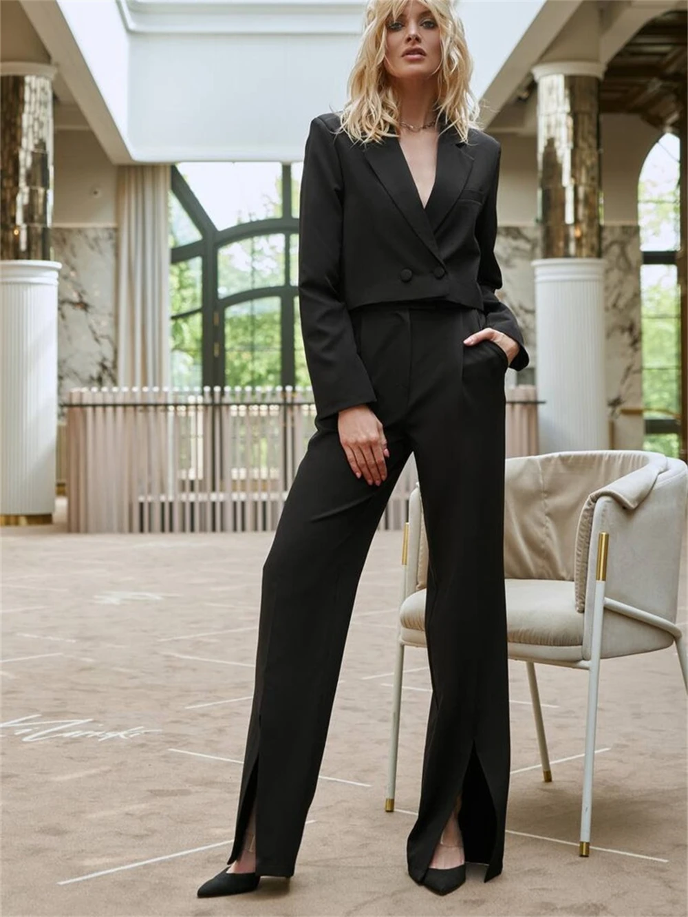 Women's Double Breasted Blazer Suit Set, Wide Leg Trousers, Wedding Party Guest Pants, Fashion, 2 Pcs Customized 2025