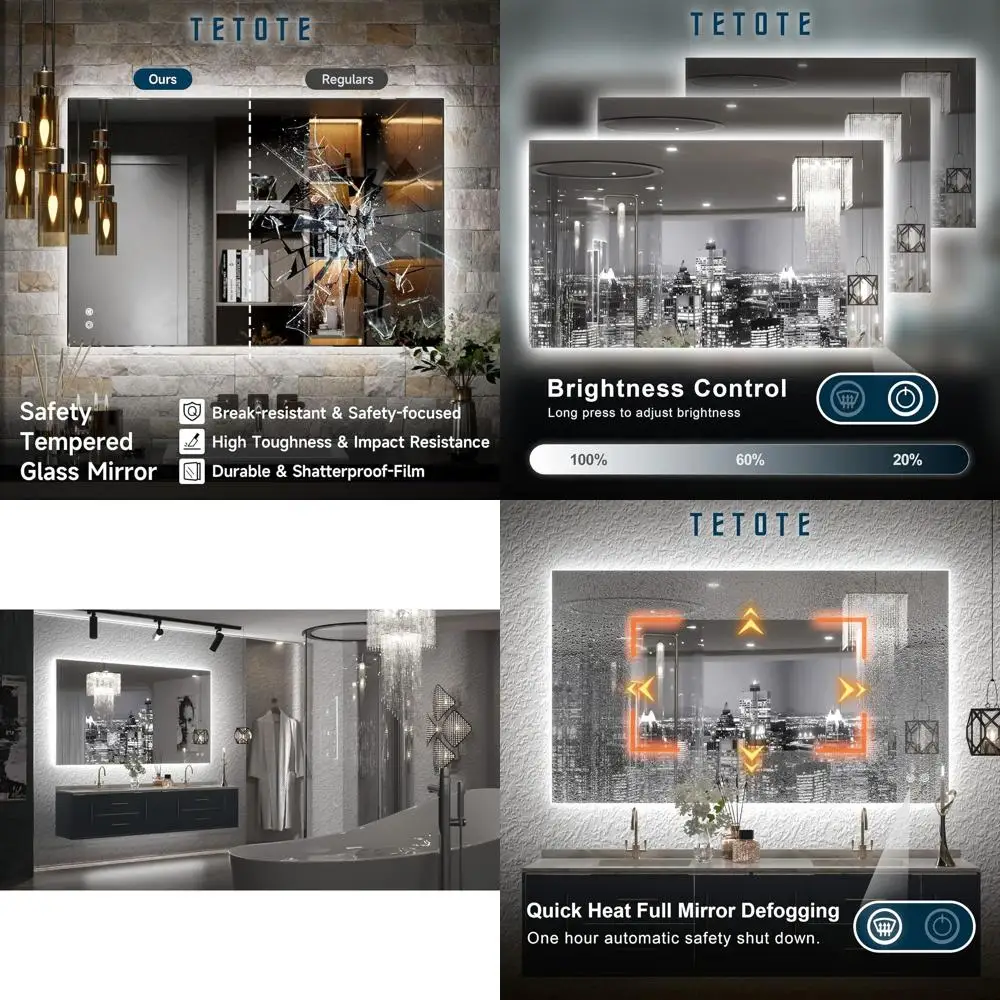 

Зеркало для макияжа с 24 светодиодами и подсветкой, сенсорное управление, регулировка яркости, защита от запотевания, CRI 90+, водонепроницаемое, настенное крепление