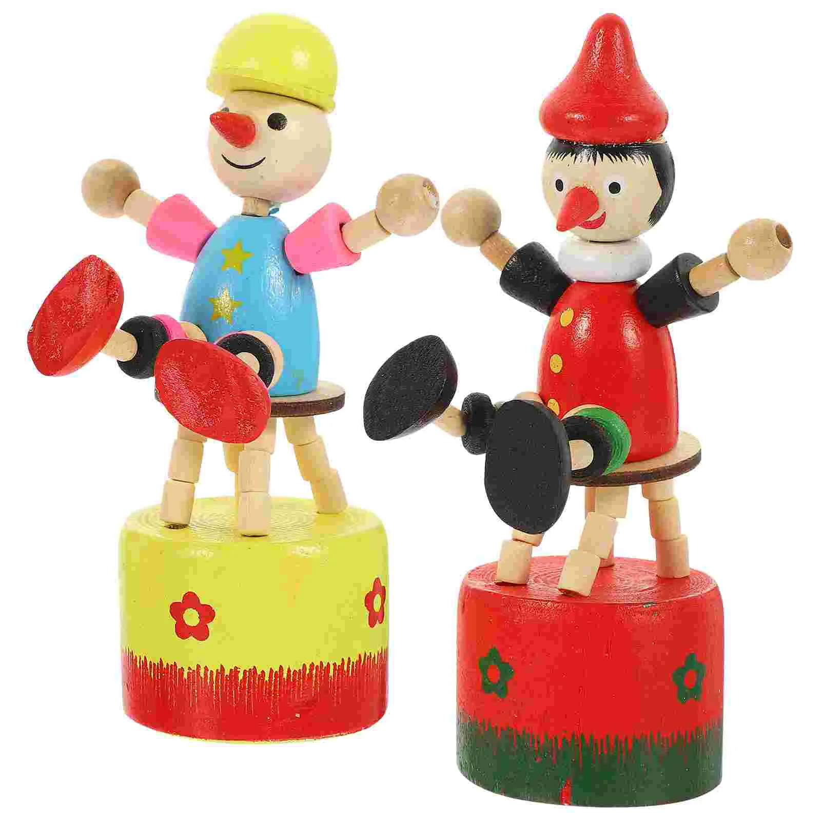 2 Pcs Wooden Clown Ornament Car Toy Desktop Decor Puzzle Craft Adorable Modeling Work Preschool Creative Adornment