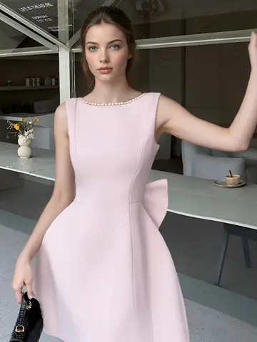 ZJYT शरद ऋतु नई महिलाओं की लंबी आस्तीन मोती मनके पोशाक सुरुचिपूर्ण महिलाओं घुटने लंबाई आकस्मिक पार्टी कार्यालय कपड़े गुलाबी काले 10 best sales महिलाओं के औपचारिक कपड़े - №10