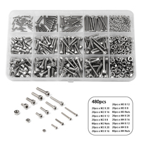 480pcs M2 M3 M4 304 Stainless Steel Allen Bolt Hex Hexagon Socket Head Cap Screws Nut Assortment Kit