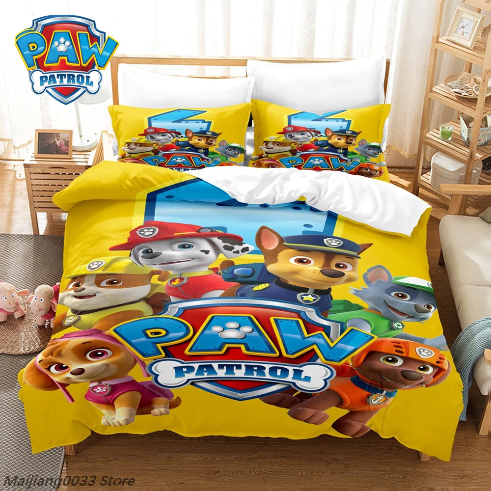 Paw Patrol Cute Puppy Duvet Cover Set, Cartoon Printed Quilt Cover with Pillowcase, Soft Bedding, Home Decor Gift for Kids