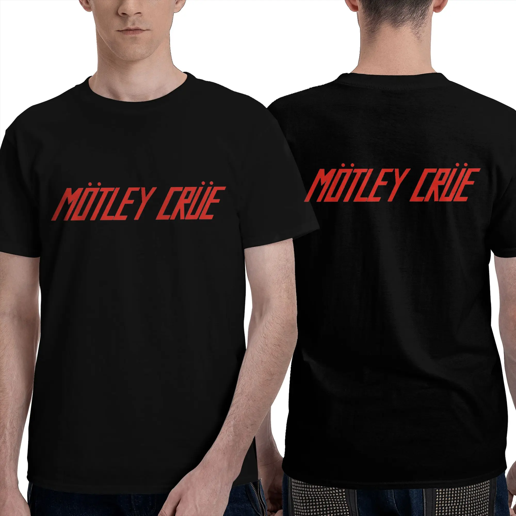 Motleys Crues Metal Rock Men T-Shirt Double Sided Oversized T Shirts Men's Round Neck Cotton Tees Short Summer Male