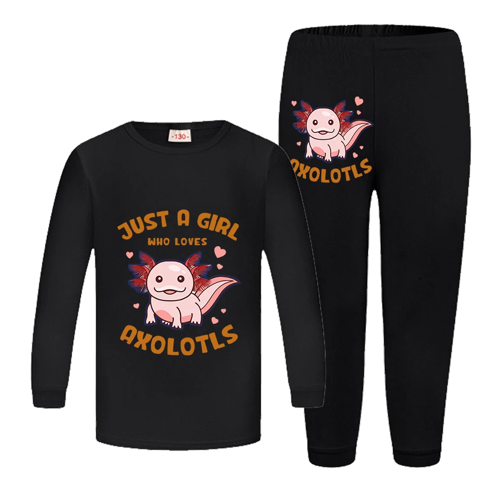 Kids Girls Like Axolotl Pajamas Set,2 Pieces Long Sleeve Cartoon Print Sleepwear Soft Comfy Breathable Nightwear for 3-14Y