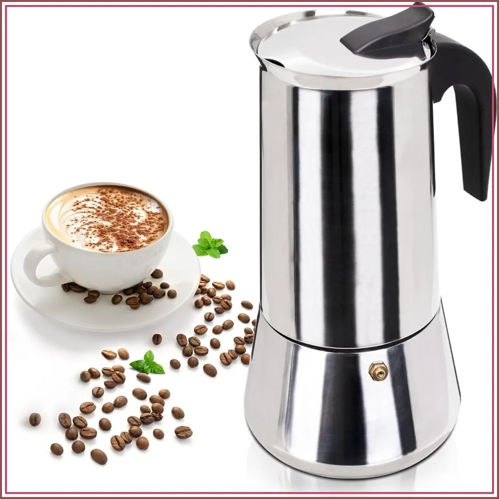 

12-Cup 600ml Stainless Steel Moka Pot Espresso Maker Stovetop Italian Classic for Home Camping Travel