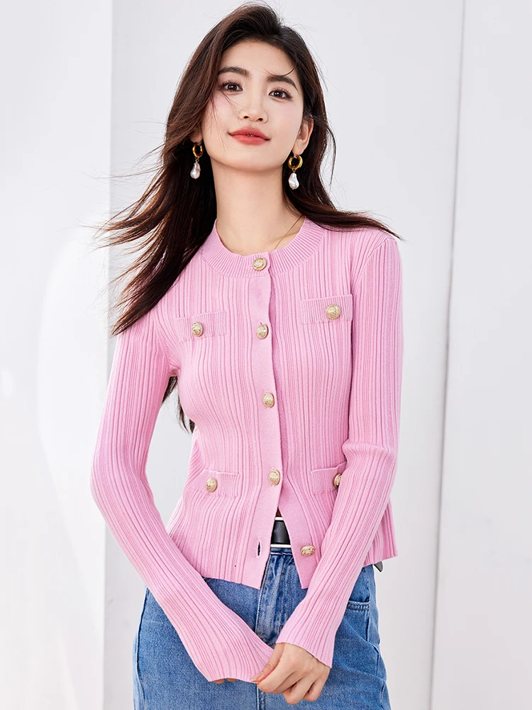 2024 New O-Neck Temperament Small Fragrant Wind Women Slim Fit Sweater Long Sleeve Top Coat Office Lady Chic Cardigan