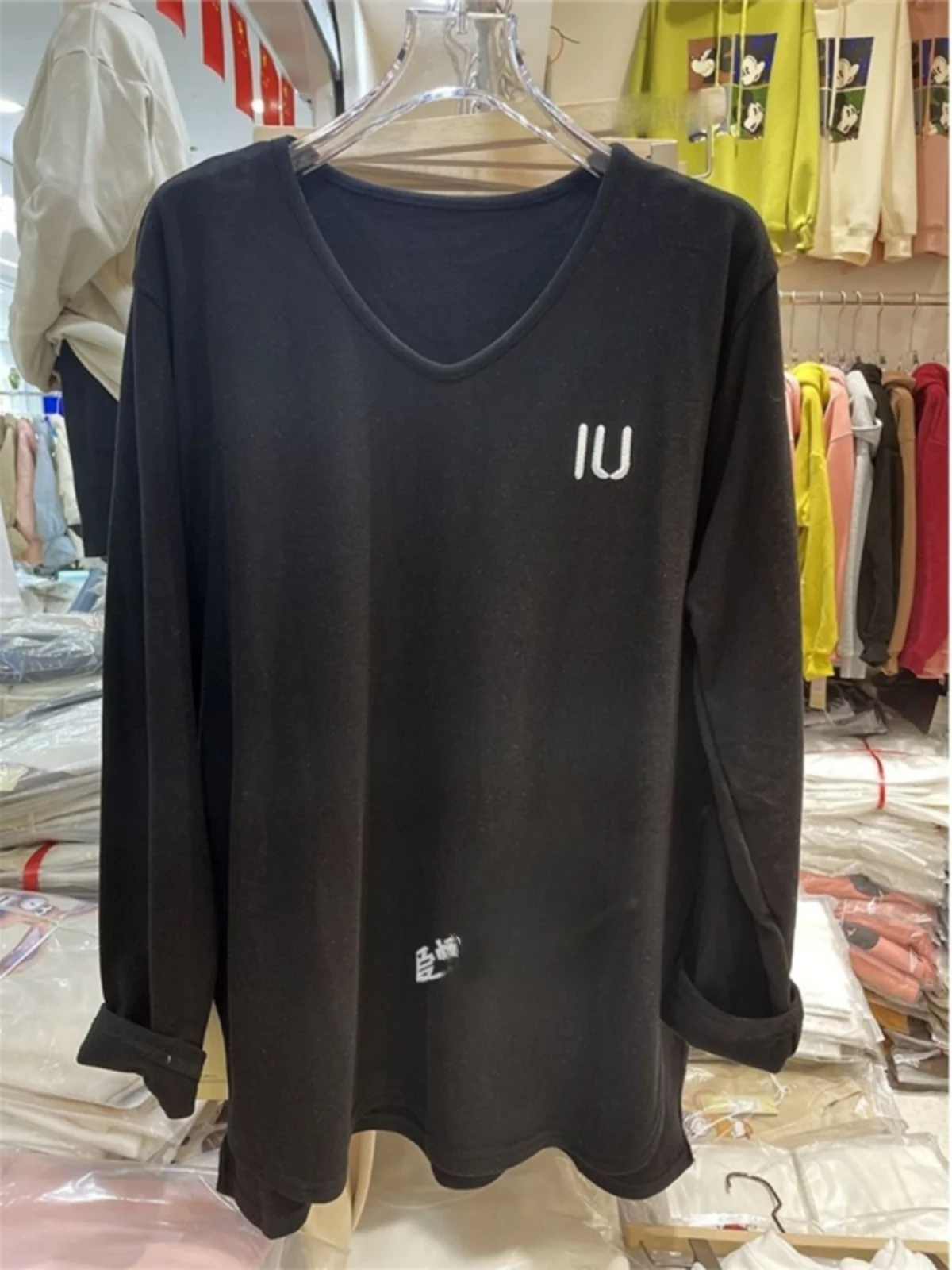 Losse lange Sve V-Ne Fce gevoerde basis irt dames T-shirt Euro maat plus maat 300 Pou lente herfst boog split ontwerp