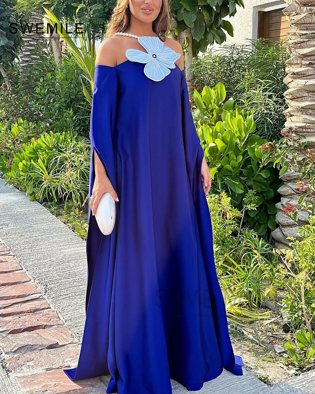 Blue dresses for women 2024 Floor-Length Prom Dress Hand-made flowers Zipper up Long dresses Birthday Dresses Luxury Valentines