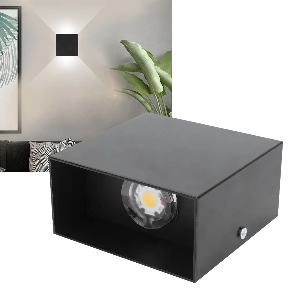Modern Hardwired LED Wall Light Black Shell Square Indoor Wall Lamp Aluminum Alloy AC 85-265V Wall Sconce Balcony