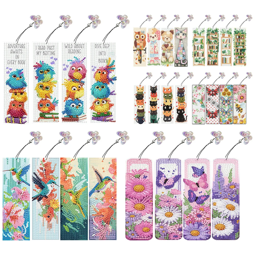 4 قطع من الإشارات المرجعية للرسم على شكل حيوان خاص مع قلادة الماس الفنية اللوحة المرجعية هدية لمحبي الحرف اليدوية للقارئ