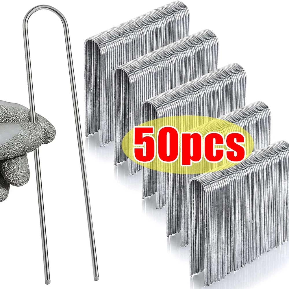 U-type Garden Staples Heavy-duty Fence Tubing Stakes Sod Pins Galvanized Landscape Spike for Holding Lawns Barrier Ground Nail