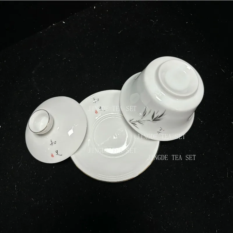 Jingdezhen Ceramic Gaiwan Tea Bowl White Porcelain Tea Maker with Cover Teacup Chinese Tea Set Supplies Household Drinkware
