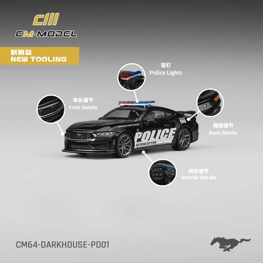 

CM Model 1/64 Dark Horse Police Car &GTD Diecast Set, 2024 V8 Police Edition Alloy Miniature with Display Case