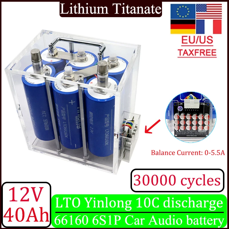 Yinlong DIY 12V 40Ah LTO 66160 Lithium Titanate Battery 10C High Power Built in BMS Electric Boat RV Speaker Car Audio Starter