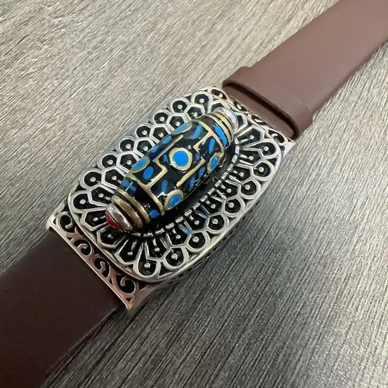 Handmade, personalized, vintage-style rotating nine-eye dzi bead bracelet, fashionable and minimalist, featuring the six-syllabl