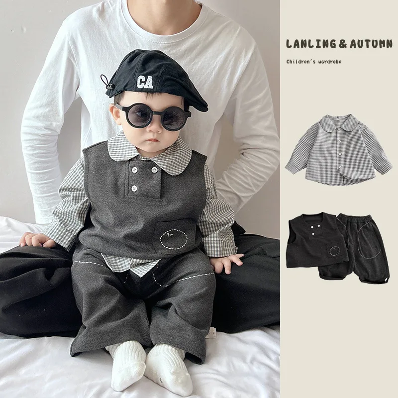 1-3Y Boy Gentleman Three-Piece Suit Set First Birthday Outfit Shirt Vest Pants Infant Formal for Boy Wedding Photography Clothes
