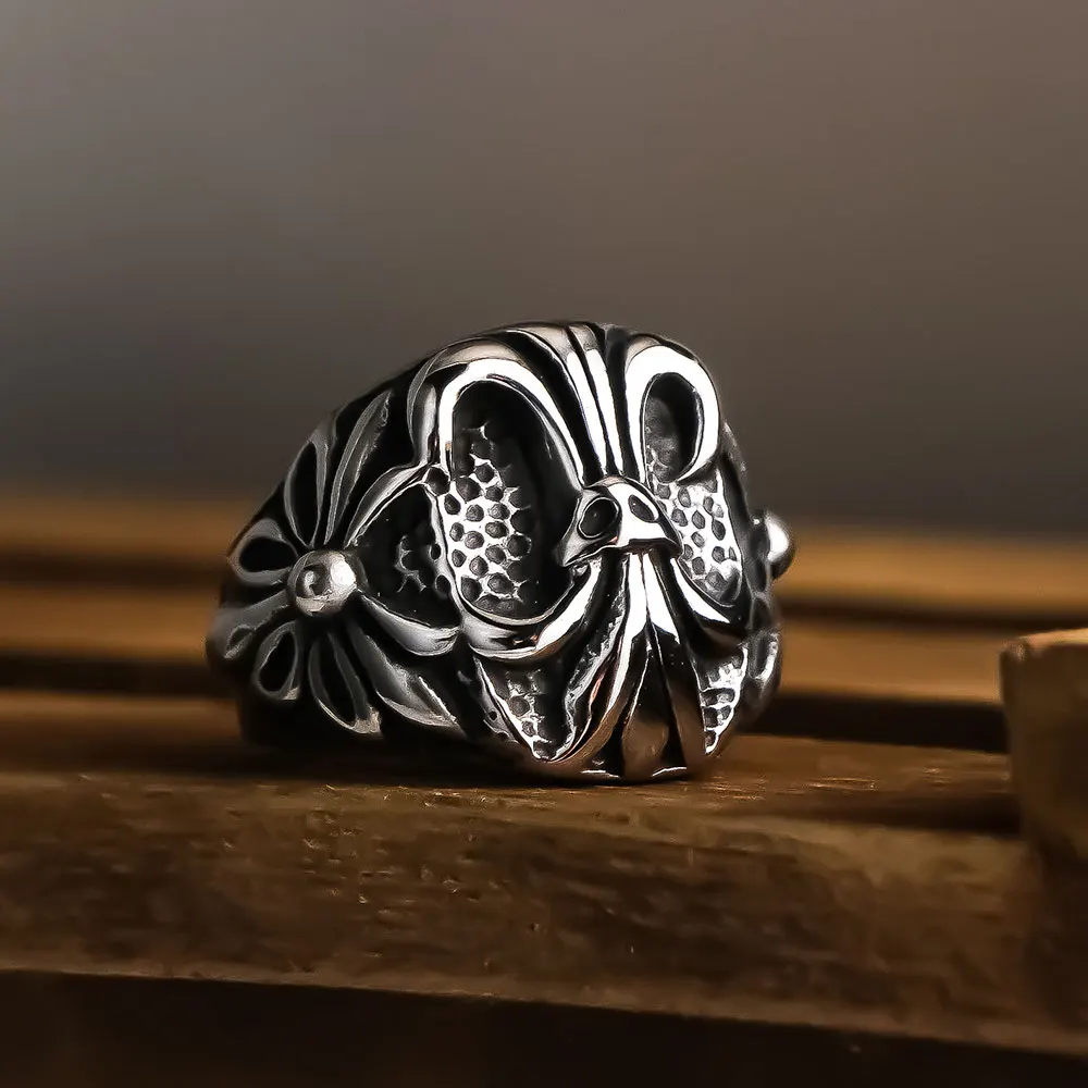 Non-Fading European and American Punk Style Mysterious Pattern Titanium Steel Men's Ring, Vintage Union Jack Pattern Ring, Fashionable Trendy Holiday Gift