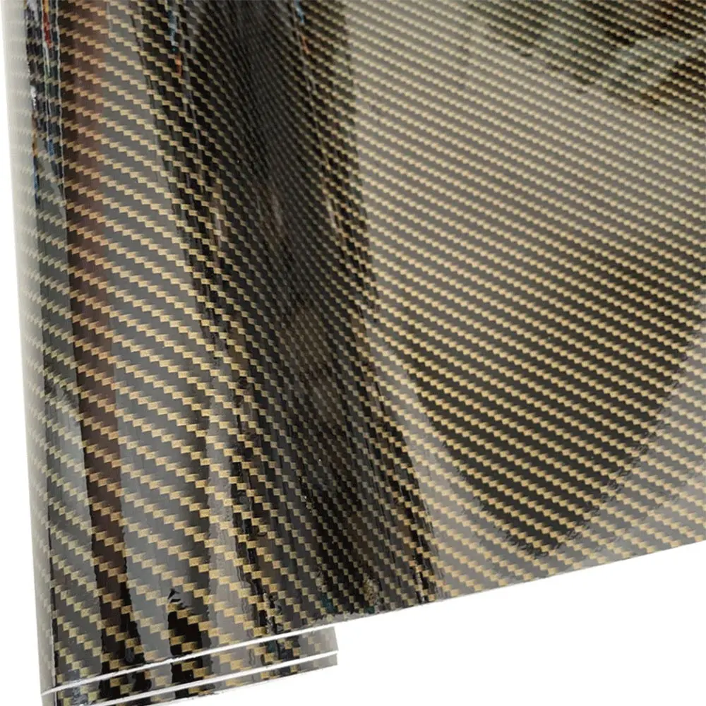 20/50cm X 152cm Car Stickers High Glossy 2D Gold Carbon Fiber Vinyl Film With Air Release For Console Computer Laptop Skin Phone