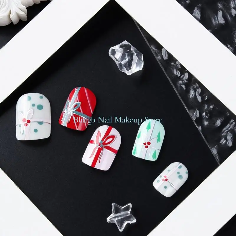 28taクリスマスフェイクネイルセット24マットの正方形の形状赤みの白い花柄のデザインスパークリンググリッター仕上げabsマテリアルギフト