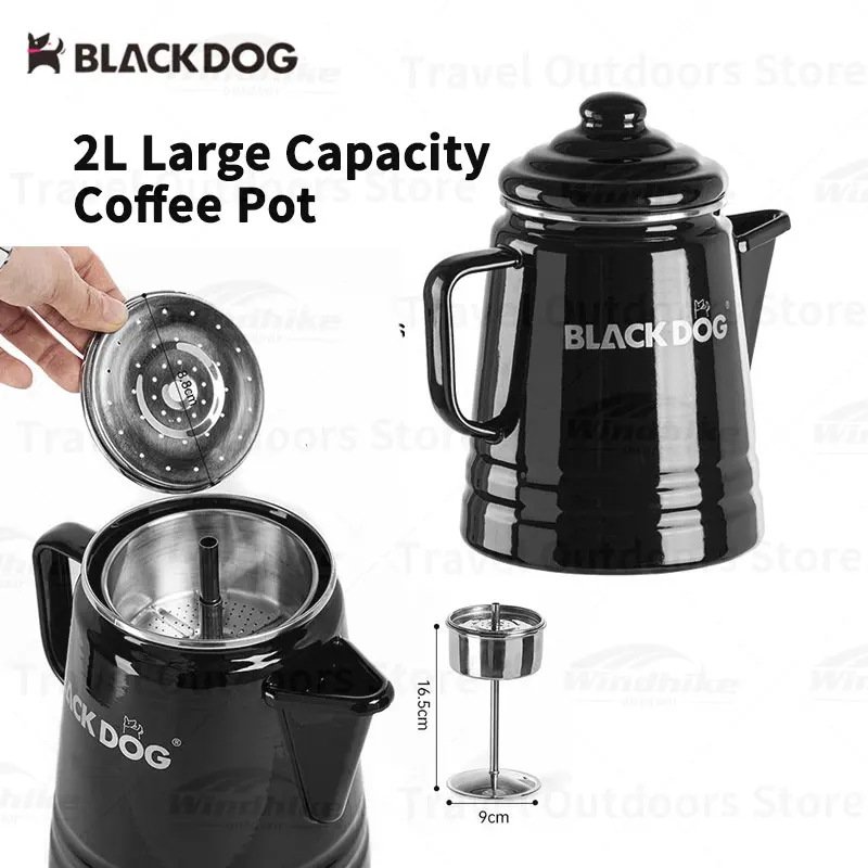 Naturehike BLACKDOG 2L Camping Teapot Outdoor Enamel Coffee Pot Portable 900g Ultralight Boiling Kettle Picnic Cookware