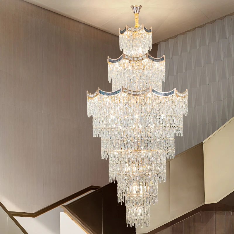 2026 New Model Hot Light Luxury Duplex Large Chandelier Villa Mezzanine Living Room Crystal Chandelier Hollow Large Hall Chandel