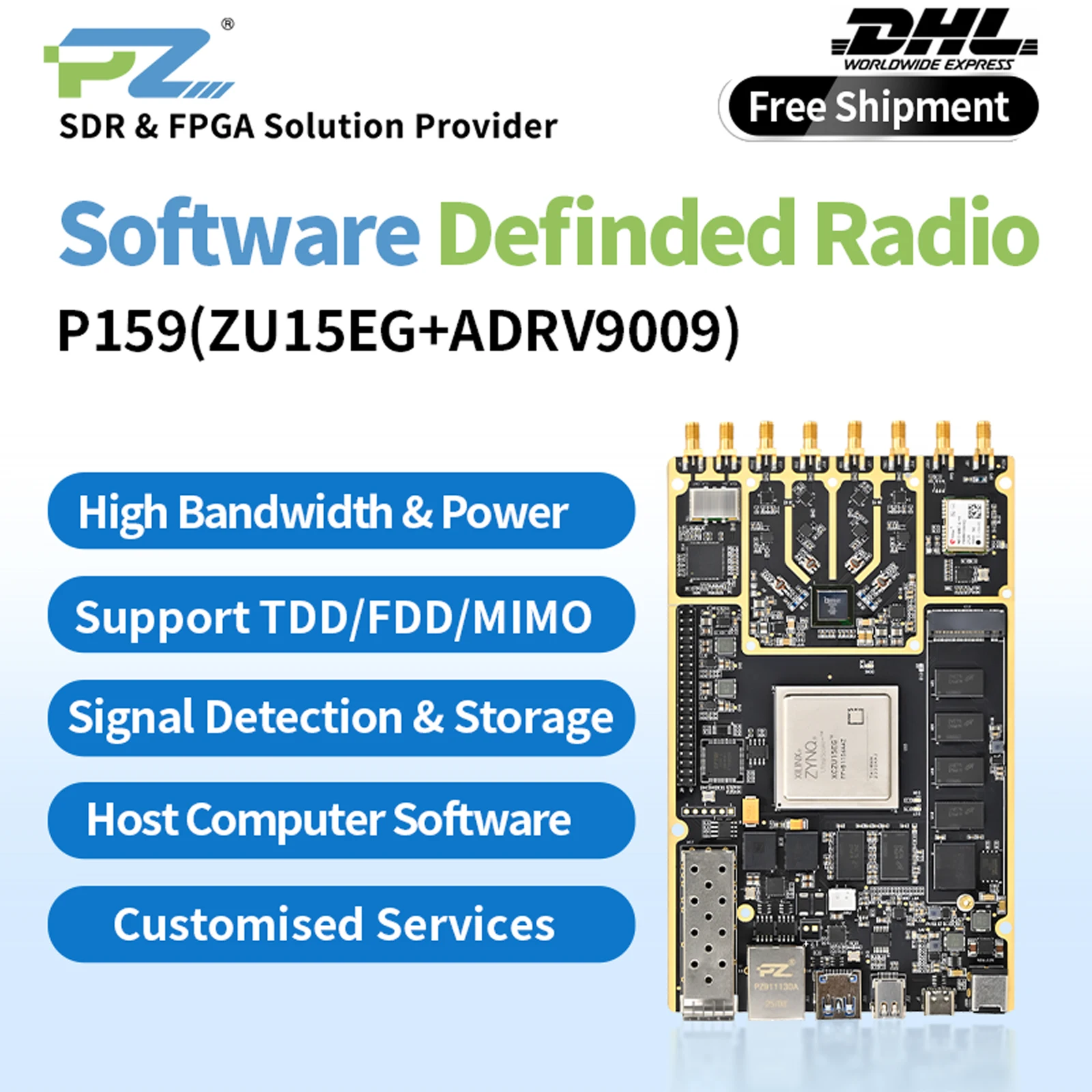 Puzhi PZSDR P159 SDR Software Defined Radio Demo Board ADI Pluto openwifi ZYNQ UltraScale+ XCZU15EG ADRV9009BBCZ SDR Receiver