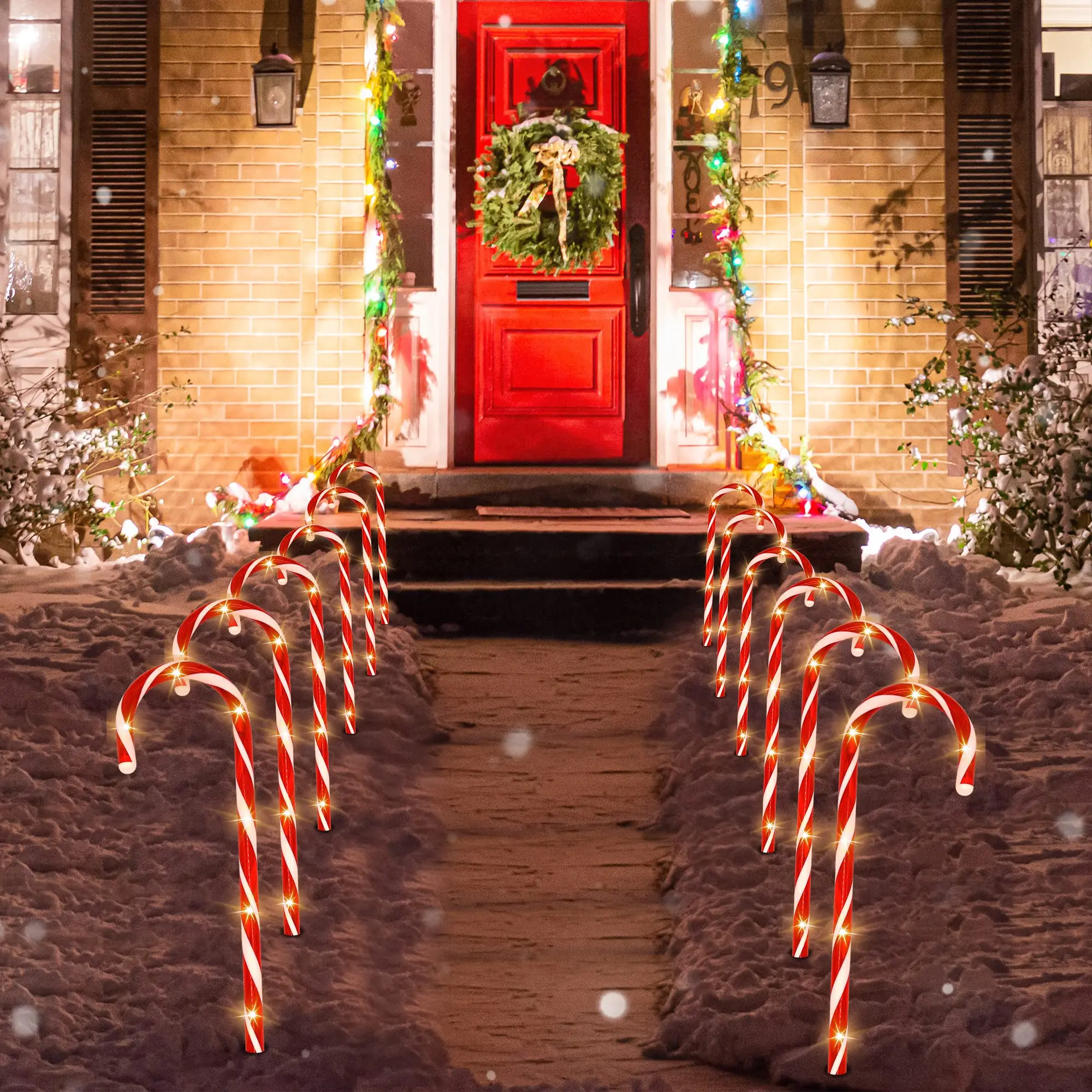 Christmas Candy Cane Pathway Markers,Xmas Outdoor Decorations Pathway Lights for Christmas Tree Holiday Party Patio Yard Decor