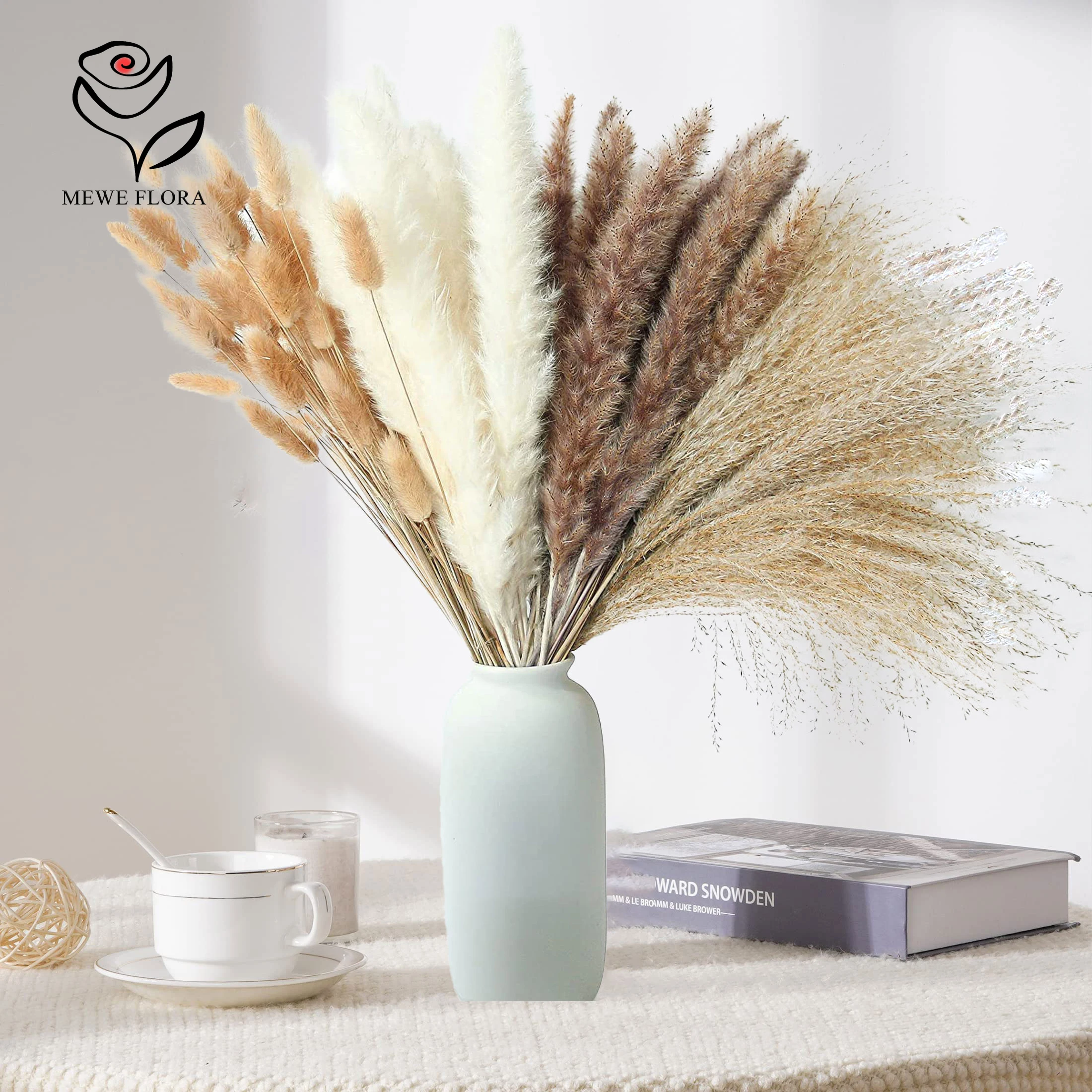 

100pcs Fluffy Pampas Grass Dried Flowers Bouquet Boho Nordic Home Decoration Rabbit Tail Reeds Limonium Christmas Wedding Decor