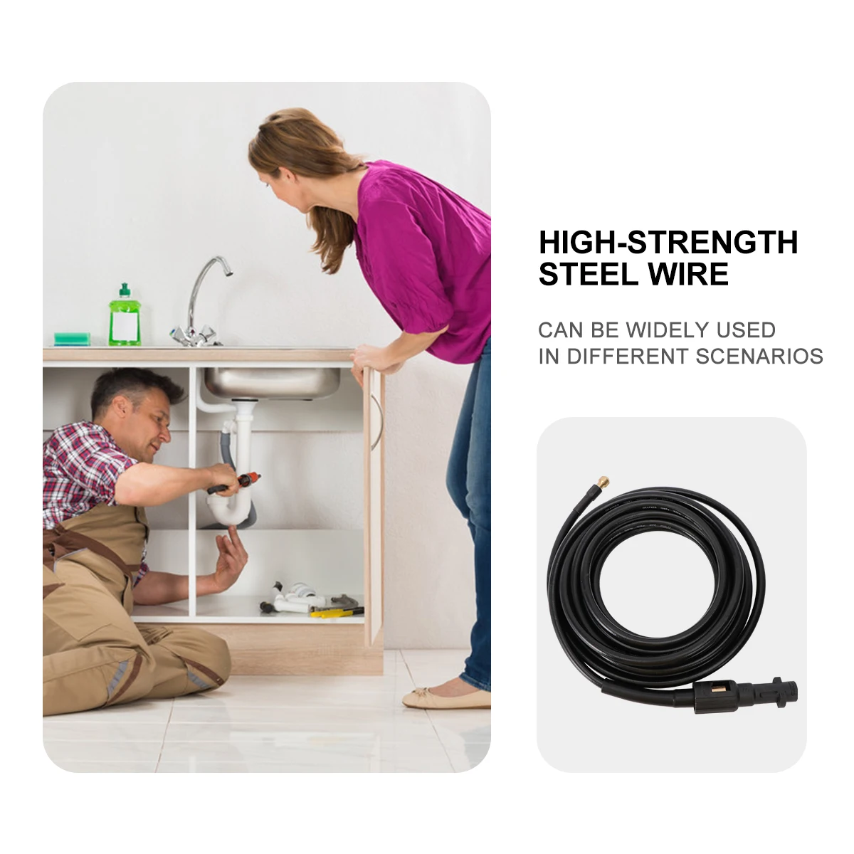 

1pc 10M High Pressure Washer Hose Sewer Drain Pipe Cleaning Durable Washing Machine Compatible Dredging Flush Hose For