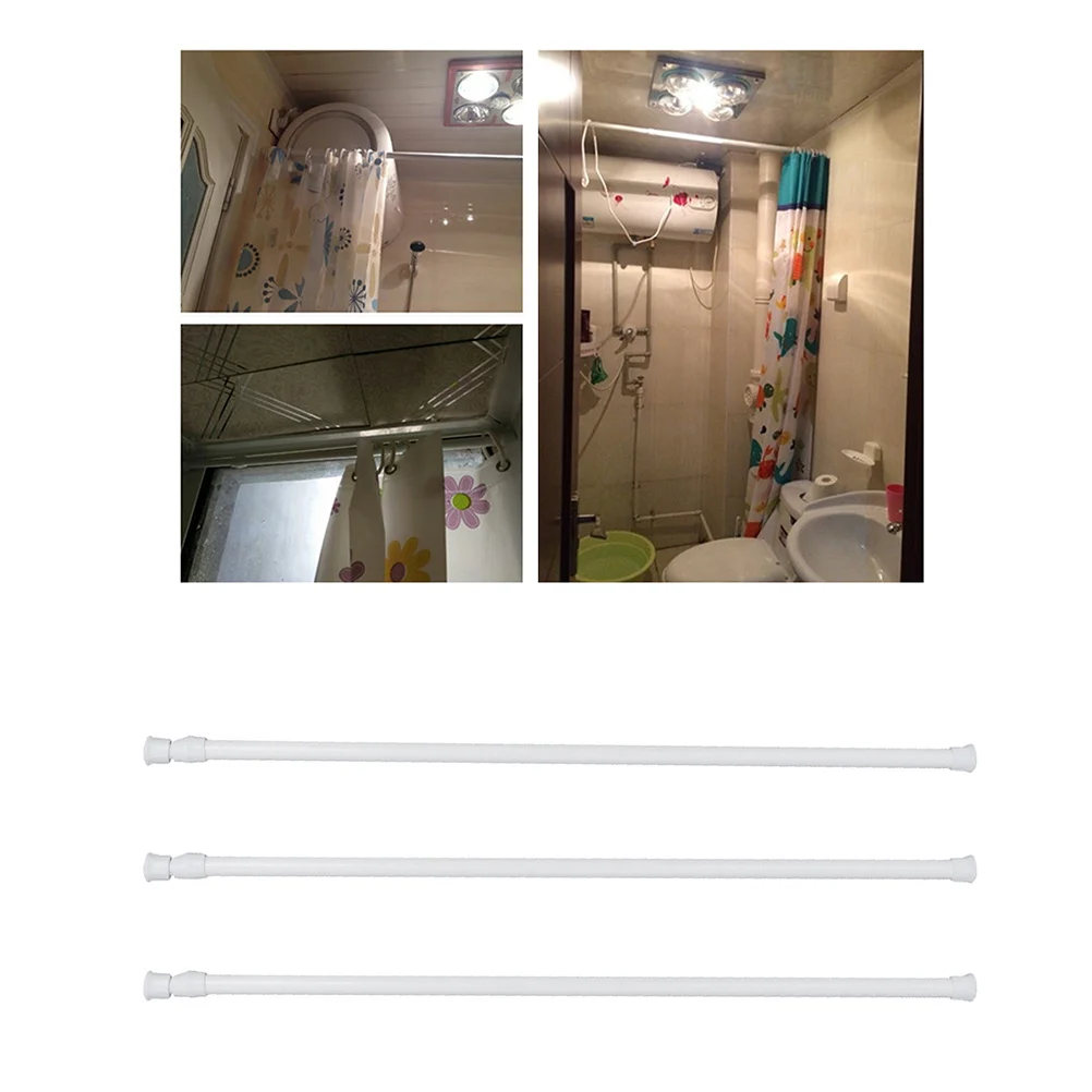 

3pcs High Carbon Steel Telescopic Rod White Punch-Free Tension Pole For Closet Wardrobe Shower Curtain Drying Rail Retractable