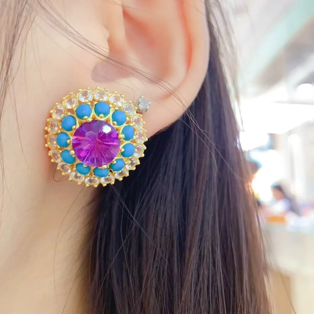 KJJEAXCMY High End Women's Earrings Natural Amethyst S925 Silver with Electroplating Boasting High Clarity Full Brilliance
