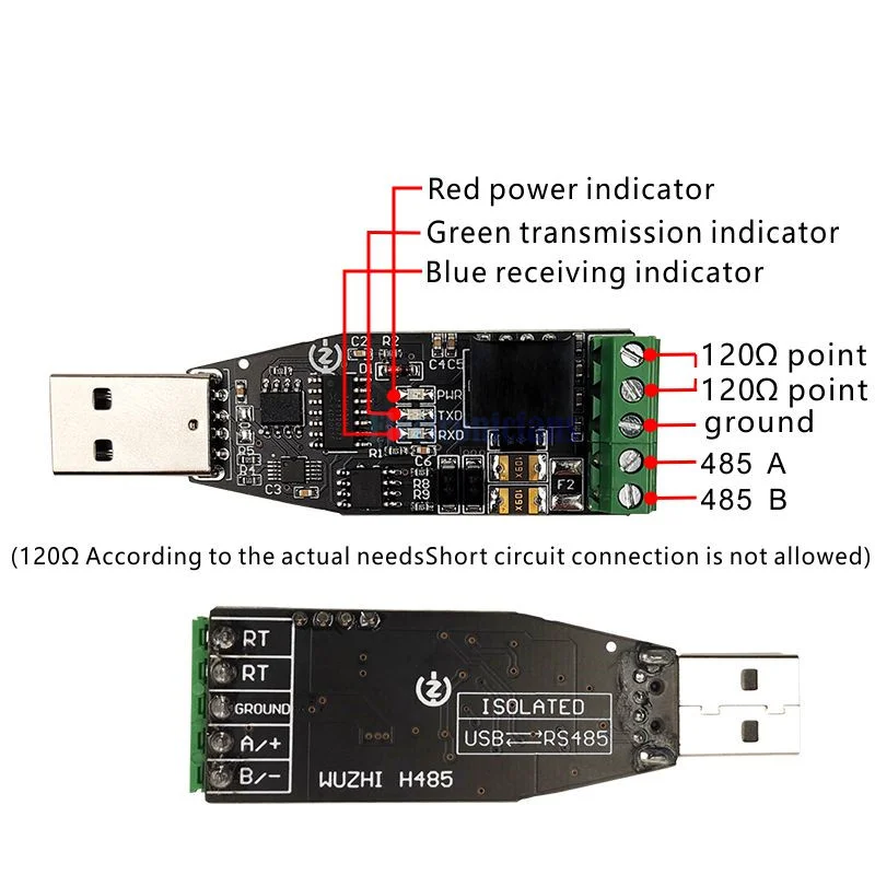 Isolated Industrial Grade USB to RS485 Communication Module 5V TVS Protection Short Circuit Protection Automatic Flow CH340E