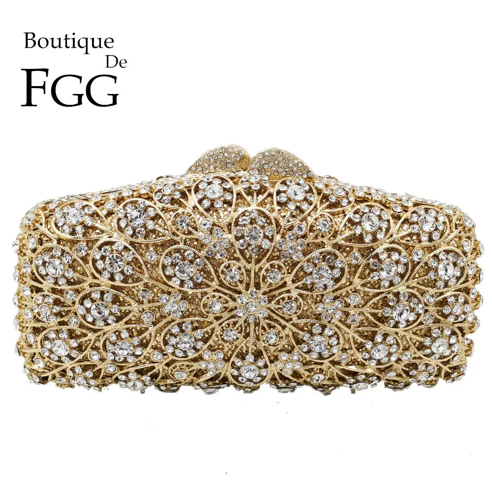 

Boutique De FGG Women Flower Clutch Bags Diamond Evening Minaudiere Bag Bridal Wedding Dinner Crystal Purses and Handbags