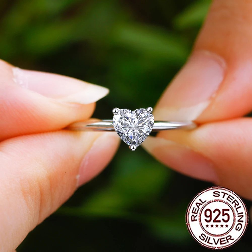 CWWZircons S925 Sterling Silver Brilliant Love Heart Shape Cubic Zirconia Rings for Women Bridal Party Jewelry Accessory SR057