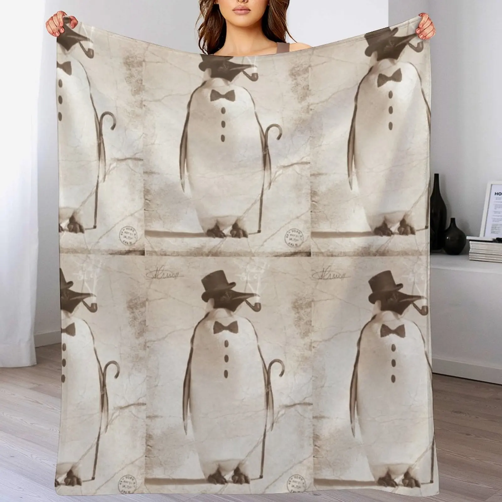 

Vintage Penguin Throw Blanket Beach Soft Plaid Hairy Heavy Blankets