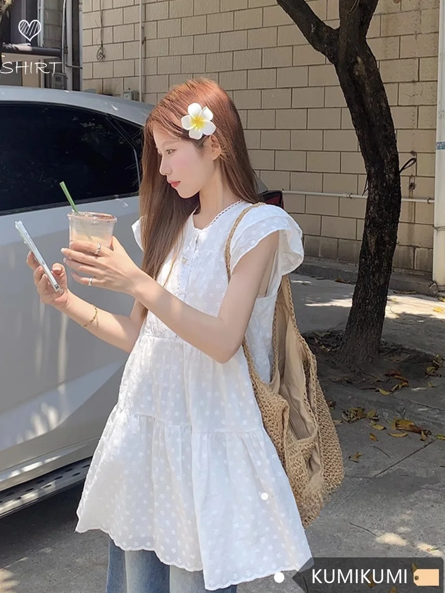 Ele Loose Women's Dr with Fly Sve Floral Embroidery A-Line ort Skirt Faionable Autumn New Sle Sweet Temperament