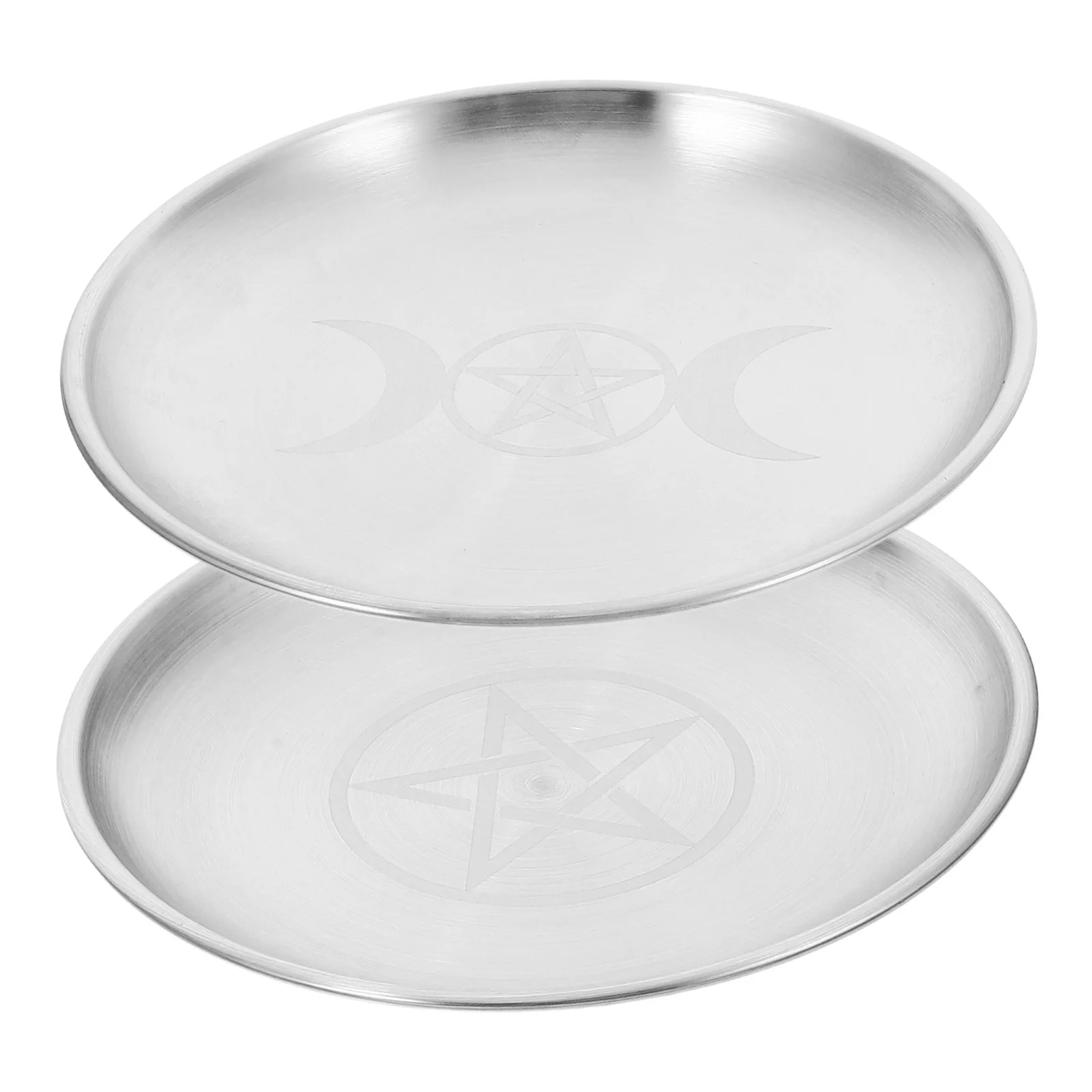 

2Pcs Pentagram Moon Altar Plate Iron Flat Bowl Round Metal Tray for Prayer Ritual Plate Dish Smudging Decoration Trays