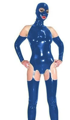 

Latex Rubber Gummi Navy blue Ganzanzug Hood Anzug Mask Masquerade Catsuit Suit Size XS~XXL