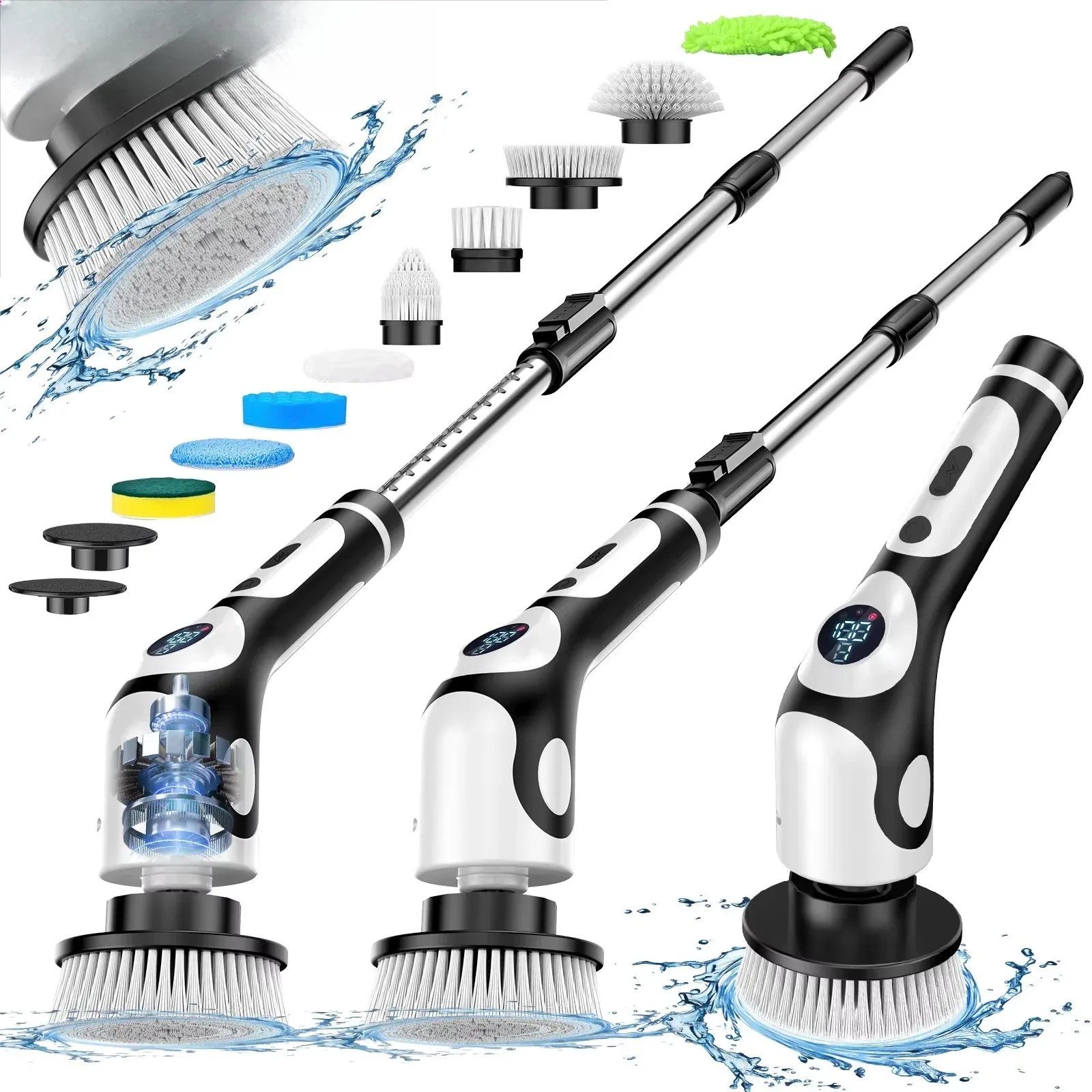 Rechargeable Electric Rotary Power Cleaning Brush Voice Alert Scrubber for Kitchen Bathroom Smart Home Use