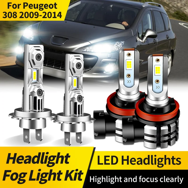 

2PCS For Peugeot 308 2009-2014 LED Headlight Bulb Kit H7 High Low Beam H11 Fog Lights 6000K White Bulbs Bright Lamp Canbus