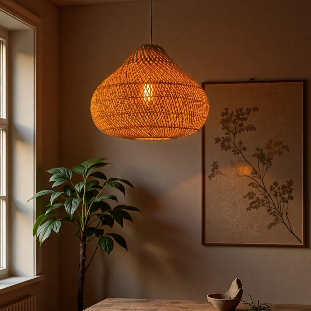 

Rattan Pendant Lights 35CM Woven Wicker Pendant Lamp Shades Height Adjustable Handmade Hanging Ceiling Lights Crafts Home Decor