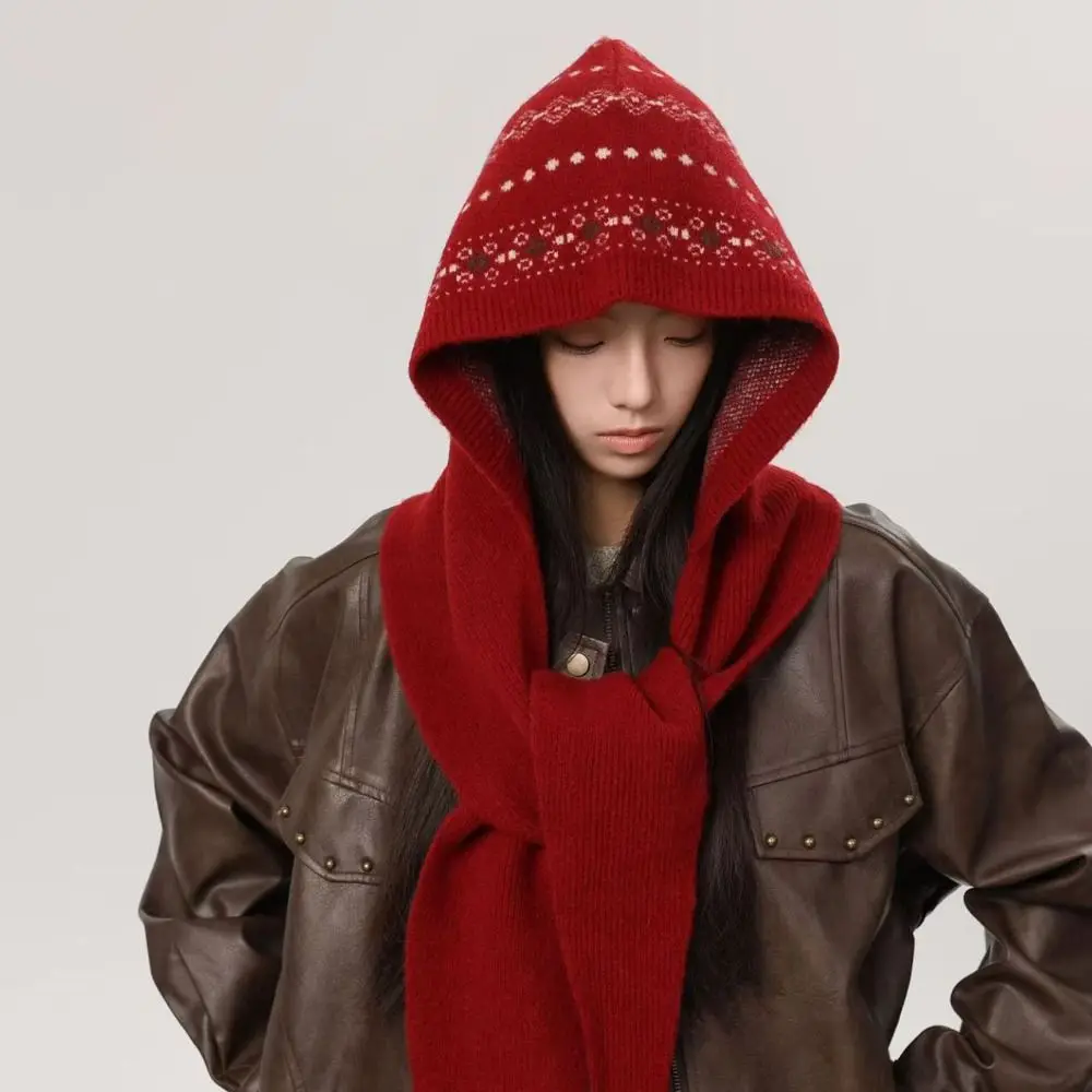 Mode pull chapeau Jacquard cagoule chapeau juste île Style rouge oreille Protection chapeau épaissi bonnet tricoté chapeau chaud