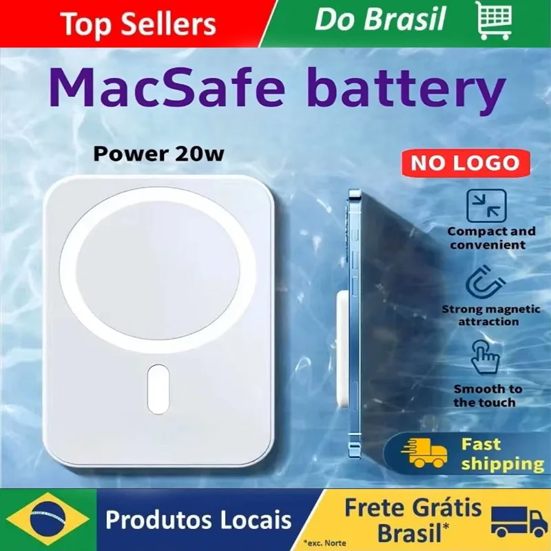 Powerbank Magnético Tipo-C para Apple, Bateria Externa Portátil, Carregador Sem Fio para i
