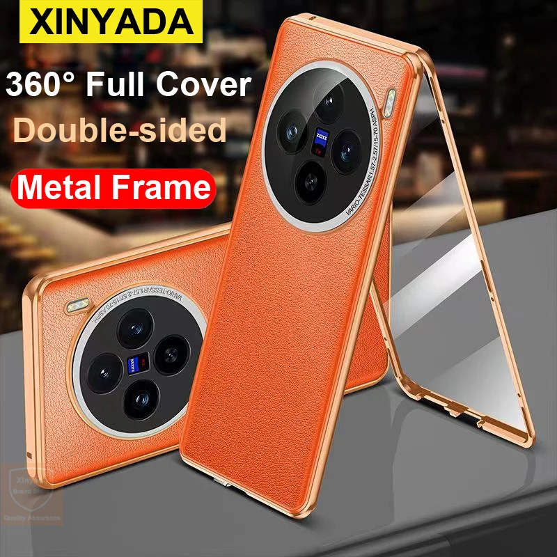 360 Full Body For Vivo X200 Pro Case Metal Tempered Glass Case For Vivo X200 Pro Flip Cover Shell Double Sided pu Leather