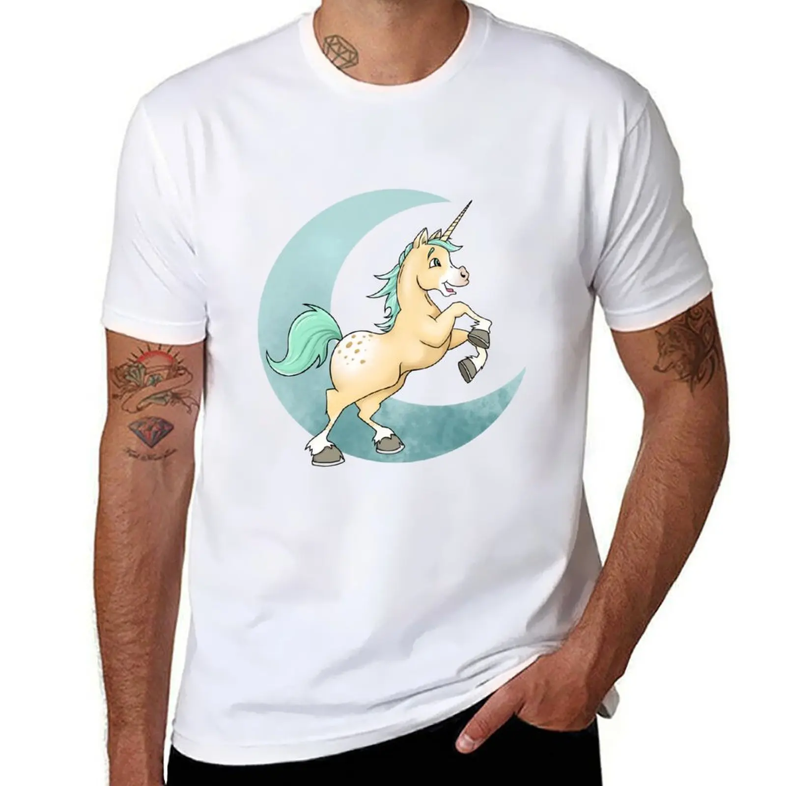 

The unicorn and the moon T-Shirt black cotton t-shirt plain for man package anime t shirts for man T-Shirt