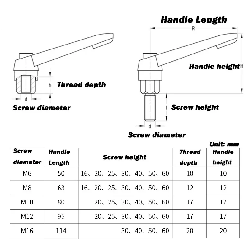 1Pcs Clamping Lever M4 M5 M6 M8 M10 M12 M16 Aolly Machinery Adjustable Handle Locking External Male Thread Knob - view 4
