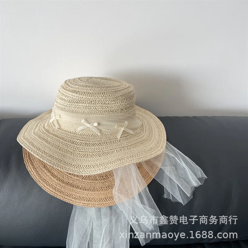 Summer Children Beach Hat Big Brim Straw Hat Girl Princess Streamer Basin Travel Baby Bucket Hat Sun