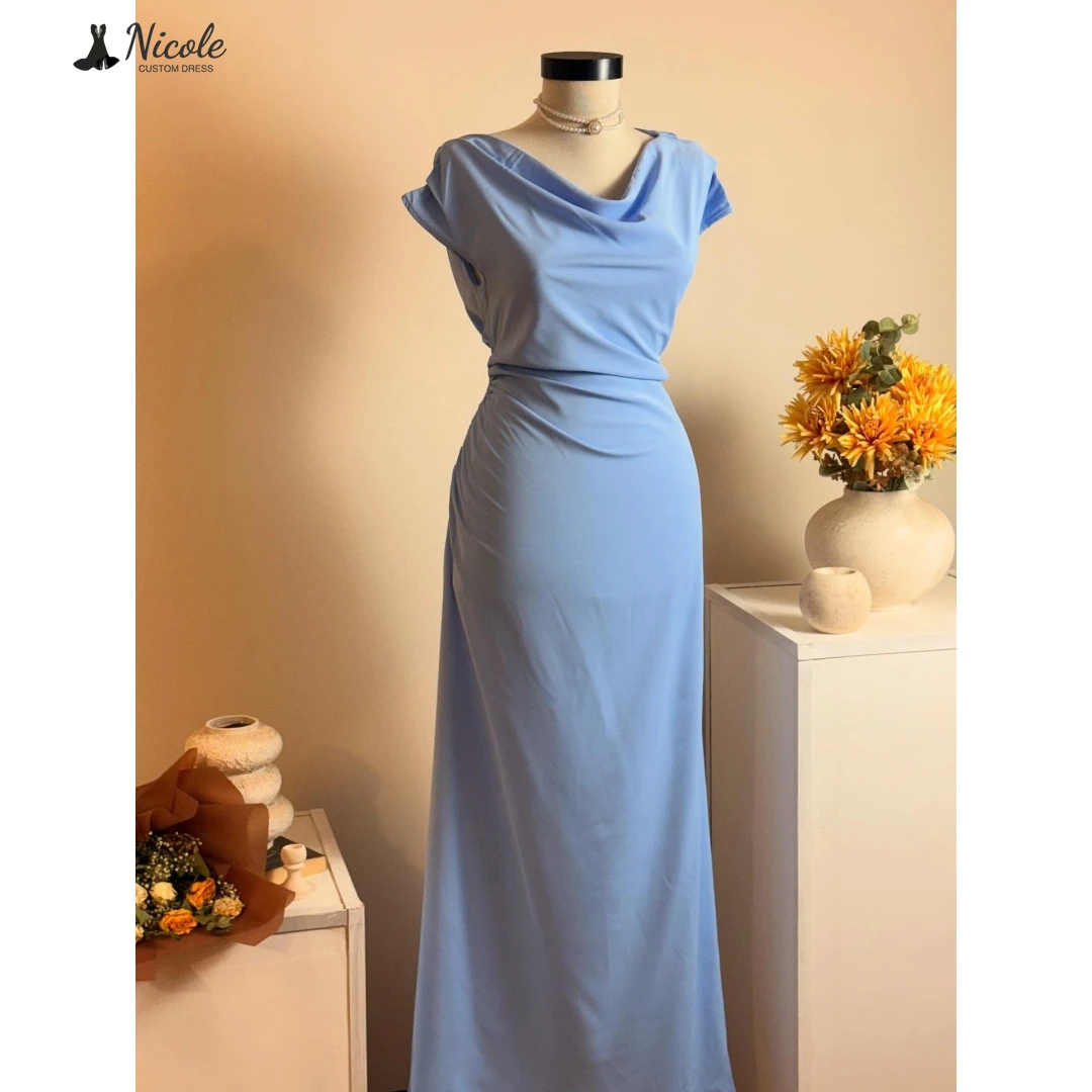 

Nicole Custom Made Prom Dresses 2025 Luxury Evening Dress 2025 Satin Cloth Party Dress for Wedding Dresses Wedding Line A Blue