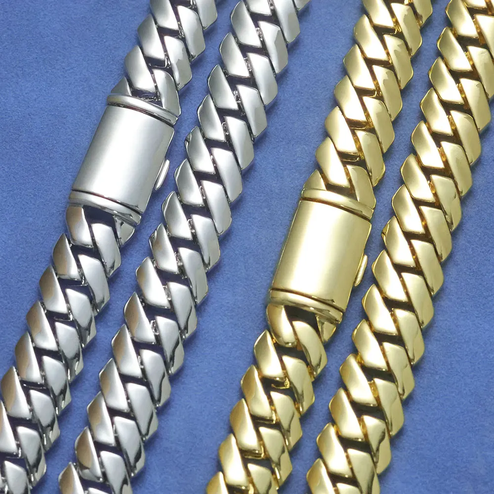 

NY 14K Gold Plated 12MM Cuban Chains Rapper Men Hip Hop Jewelry Smooth Solid Brass Necklace Birthday Party Gift