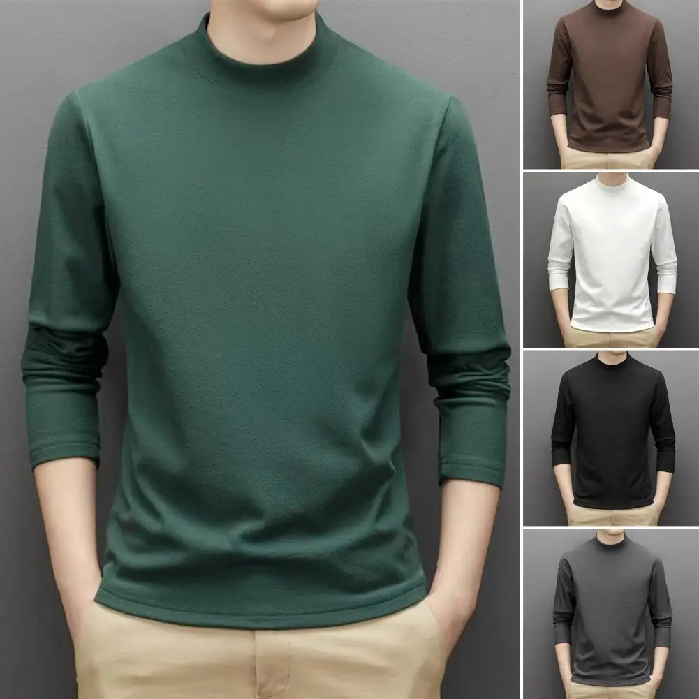 Men Top Men's Double-sided Velvet Slim Fit Pullover with Half-high Collar for Home Gym Street Wear Stretchy Long Sleeves